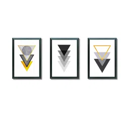 Aisha Decorz Black Set Of 3 Geometric Wooden Wall Paintings-picture-24