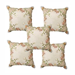 MONKDECOR Brown & Green Set of 5 Floral Embroidered Square Cushion Covers-51