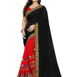 DIVASTRI Embellished Mirror Work Poly Georgette Half and Half Saree-41