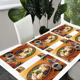 REVEXO 12 Pcs Brown & White Printed Table Placemats With Coasters-43