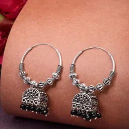 Anouk German Silver-Plated Artificial Beaded Oxidised Dome Shaped Jhumkas-52