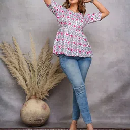 Mehsoos Floral Print Cotton Peplum Top-image-47