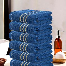 Kuber Industries Blue & Beige 6 Pieces Striped Cotton 450 GSM Bath Towel-image-25