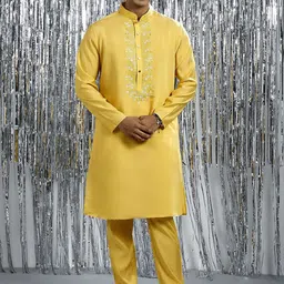 Be Desi Men Floral Embroidered Regular Kurta with Pyjamas-image-57