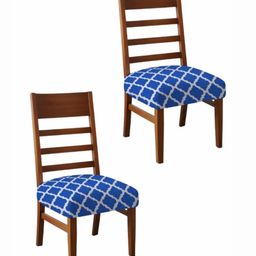 Lazi Set Of 2 Blue & White Diamond Printed 200 GSM Dining Chair Base Covers-image-49