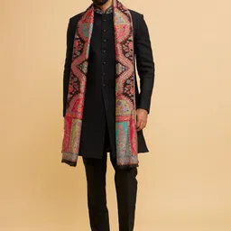 Twamev Men Embroidered Mandarin Collar Sherwani Set With Dupatta-image-5