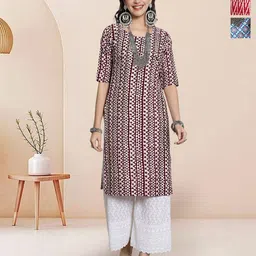 7Threads Selection Of 3 Geometric Printed Round Neck Straight Kurtas-picture-1