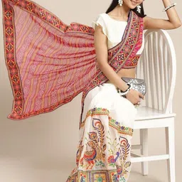 DIVASTRI Embellished Embroidered Pure Georgette Half and Half Bandhani Saree-picture-47