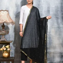 swatika Printed Dupatta with Beads and Stones-1
