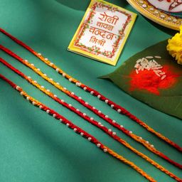Anouk Set of 4 Pearls Traditional Thread Rakhis with Roli Chawal Chandan & Mishri-24