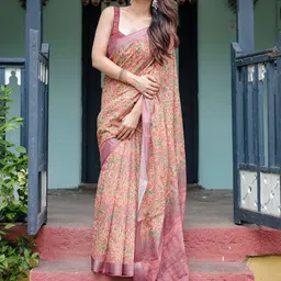 ALMAARI FASHION Floral Pure Linen Saree-picture-31