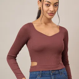 R.Code by The Roadster Life Co. Women Ribbed Sweetheart Neck Crop Top-image-84