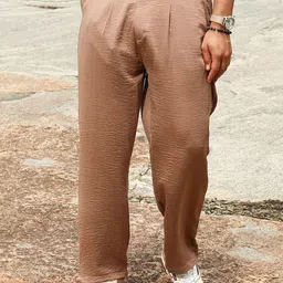 Campus Sutra Men Relaxed Textured Creased-Pleated Straight Fit Trousers-image-92