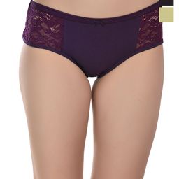 Valles365 by S.C. Pack of 3 Cotton Side Lace Hipster Briefs SIDLC3BLPURSEA-S-image-46