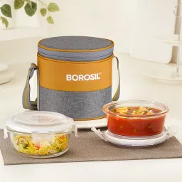 Zest Borosilicate Glass Lunchbox, 2 pc Round Set (400 ml Each), Vertical Tiffin 2 Containers Lunch Box-1