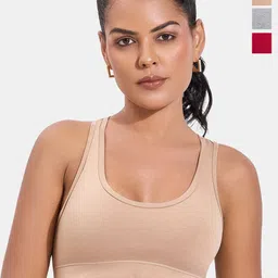 SKDREAMS Women Pack of 3 Full Coverage Seamless Non Padded Cotton Workout Bra-8