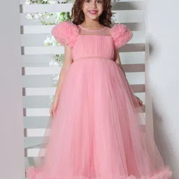 Ministitch Puff Sleeve Net Fit & Flare Maxi Dress-image-75