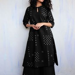 GoSriKi Geometric Printed Keyhole Neck A-Line Kurta With Palazzo-picture-31