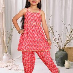 Cutiekins Girls Floral Printed Gotta Patti Kurta with Dhoti Pants-picture-15