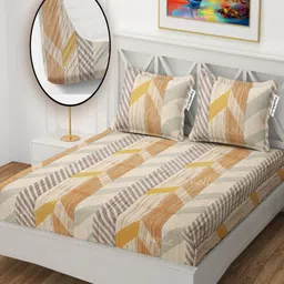 YaAkholic Beige & Black 210 TC Queen Bedsheet with 2 Pillow Covers-image-18