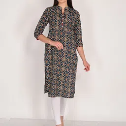 Roly Poly Ethnic Motifs Printed Mandarin Collar Pure Cotton Straight Kurta-image-1