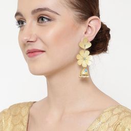 Anouk Gold-Plated Artificial Stones Studded & Beaded Dome Shaped Drop Earrings-48