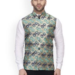 VEERA PARIDHAAN Printed Banarasi Design Mandarin Collar Nehru Jackets-image-79