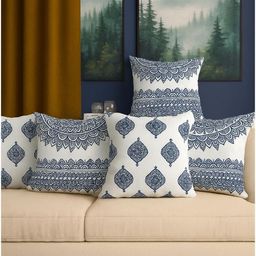 Aura White & Blue Set of 5 Quirky Square Cushion Covers-picture-18