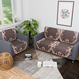 Aura Olive Green & Brown 6 Pieces Floral Printed 3 Seater Sofa Covers-4
