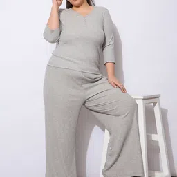 SASSAFRAS Curve Plus Size Rib Three-Quarter Sleeves Top With Trouser image 5