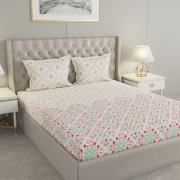 Raymond Home White & Pink Printed 120 TC Cotton King Bedsheet Set 2.74 m x 2.7 m-picture-49