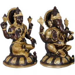 Exotic India Brown & Gold-Toned 2 Pieces Ganesha Lakshmi Religious Idol Showpieces-image-32