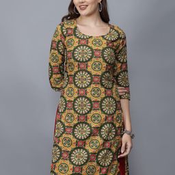 ETRAANA Printed Pure Cotton Round Neck Kurta-image-91