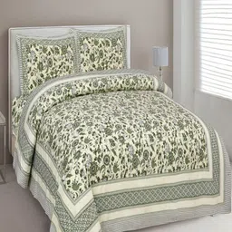 Bombay Spreads Green & Beige Floral Cotton 180 TC King Bedsheet Set 2.74 m X 2.20 m-image-59