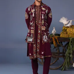 KALPRAAG Men Floral Embroidered Regular Sequinned Kurta with Trousers & With Dupatta image 2