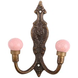 IndianShelf Pink & Bronze Crackle Printed Ceramic Wall Hook-image-12