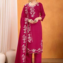 KALINI Women Ethnic Motifs Embroidered Regular Thread Work Kurta with Trousers & With Dupatta-34