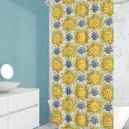 ArtzFolio White & Yellow Printed Waterproof Shower Curtains image 3