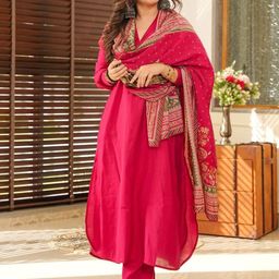 NIZA FASHION V-Neck Straight Kurta With Trousers & Dupatta-picture-14