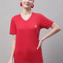 Women Self Design Round Neck Pure Cotton Red T-Shirt-17