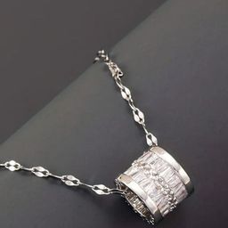 Estailo fashion Women Silver-Plated Cubic Zirconia-Stud Bling Blogger Pendant With Chain-image-78