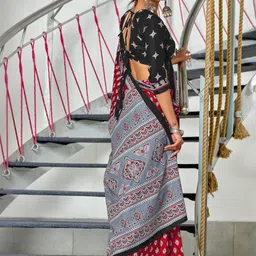 KALINI Red Cotton Blend Printed Sarees-image-22