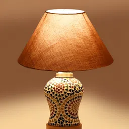 Devansh Camel Brown Wood Traditional Abstract Shaped Table Lamp-53