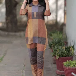 Anouk Beige Printed Shirt Collar Tunic With Trouser-image-24