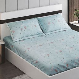 Home Centre Green & Brown 150 TC Queen Bedsheet with 2 Pillow Covers-image-50