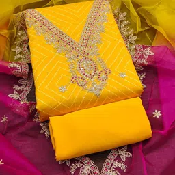 RUDRAA FAB Geometric Embroidered Zari Work Unstitched Dress Material-image-75