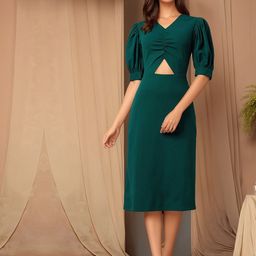 ZYNG Puff Sleeve Sheath Midi Dress-image-41