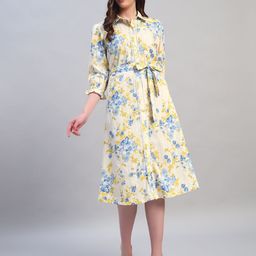 Cantabil Women Floral Printed Shirt Collar Midi Dress-image-91