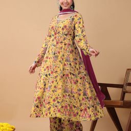 Janasya Floral Printed Panelled Georgette Anarkali Kurta with Palazzo & Dupatta-15