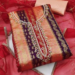 SHADOW & SAINING Embellished Semi-Stitched Dress Material-image-13